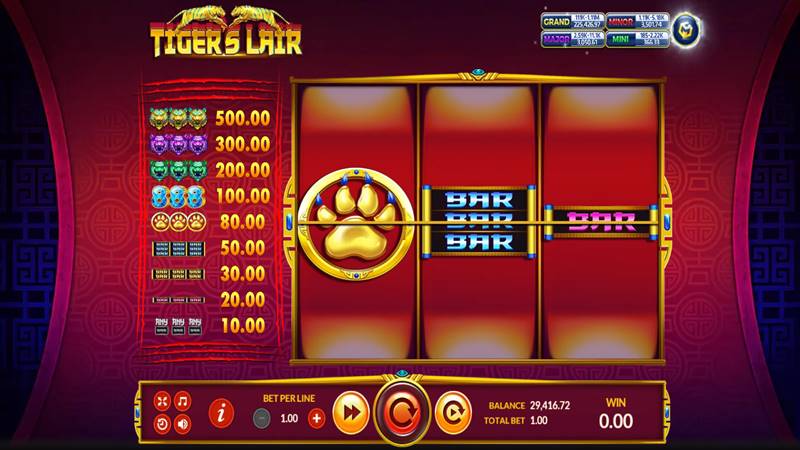 รูปแบบจ็คพ็อตเกม Tiger’s Lair  : ไทเกอร์ แลร์