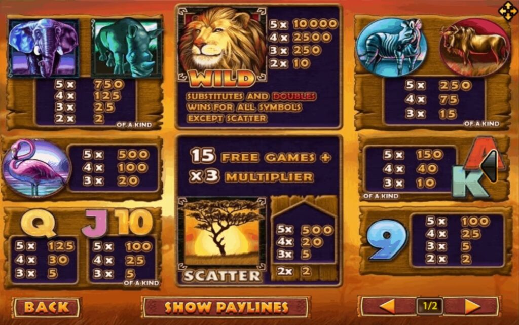 อัตราการจ่ายในเกม Safari Heat